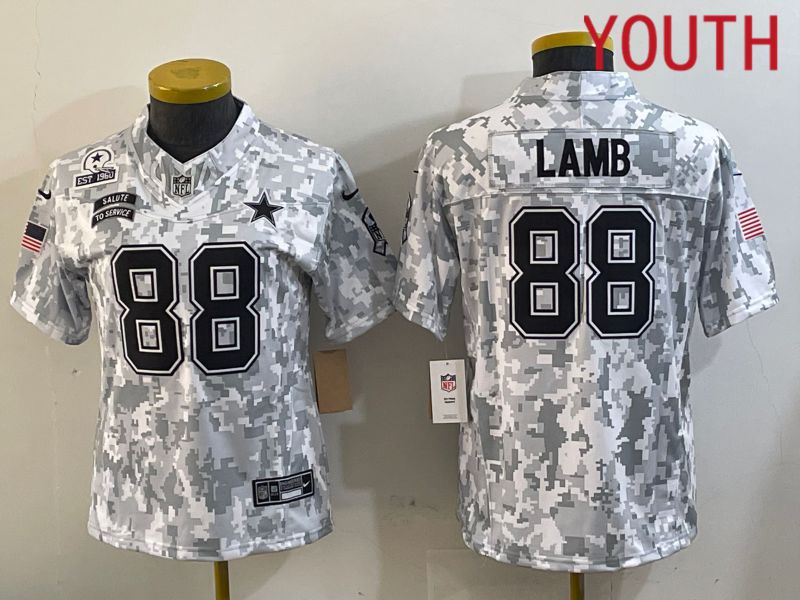 Youth Dallas Cowboys 88 Lamb Nike Arctic Camo 2024 Salute to Service Limited NFL Jersey style 3